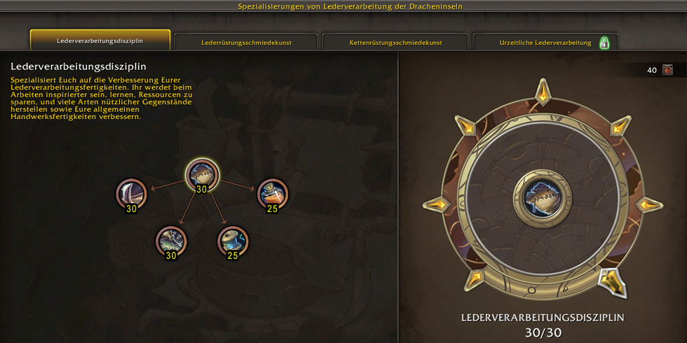 Lederverarbeitung 21 Dragonflight Lederverarbeitung Spezialisierung Lederverarbeitungsdisziplin