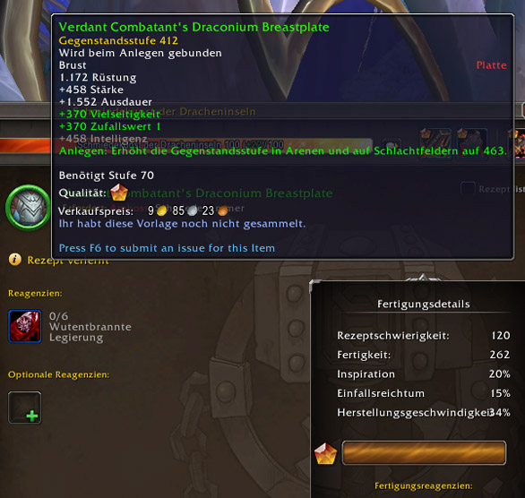 Neues zu den Berufen in Patch 10.2 3 Drakoniumset Tiefgruen