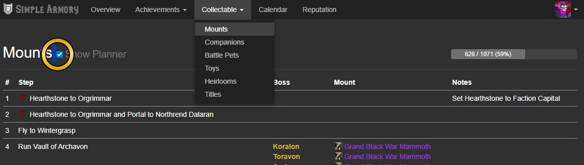 SimpleyArmory ShowPlanner