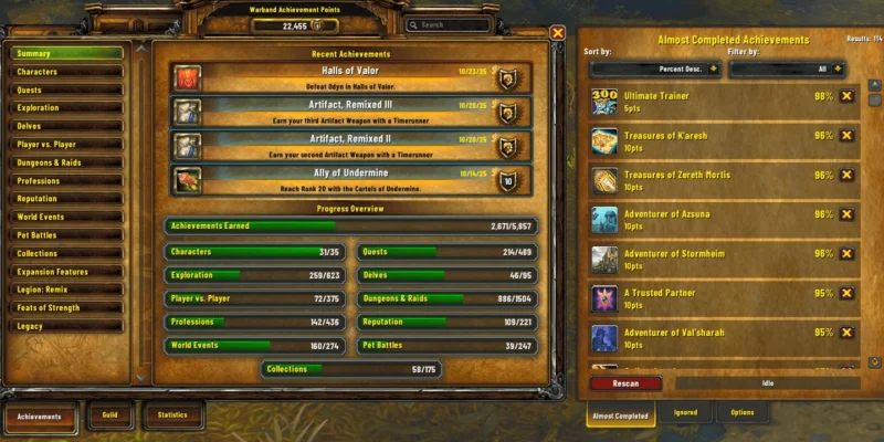 Almost Completed Achievements