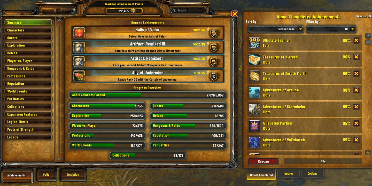 Almost Completed Achievements