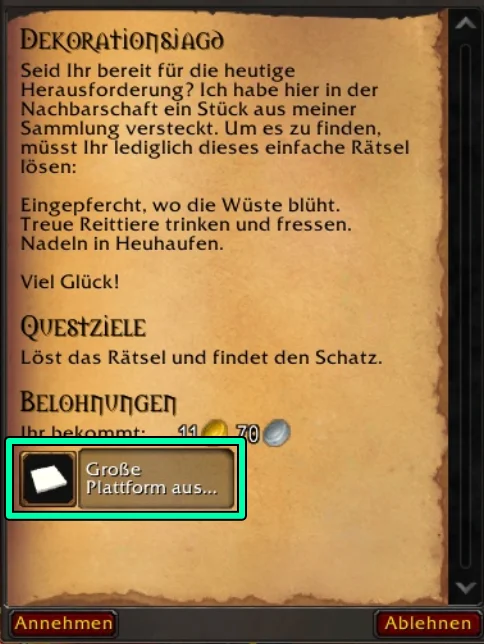 Housing Quest Dekorationsjagd Questbelohnung Horde