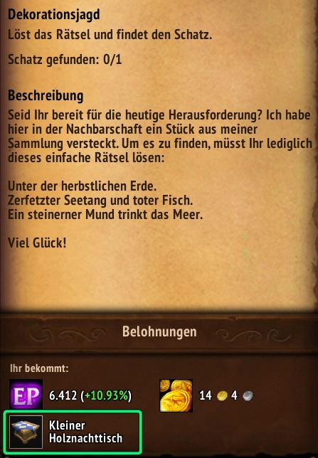 Housing Quest Dekorationsjagd Questbelohnung