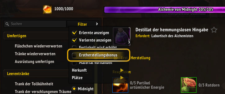Midnight Alchemie Guide Erstherstellung Filter