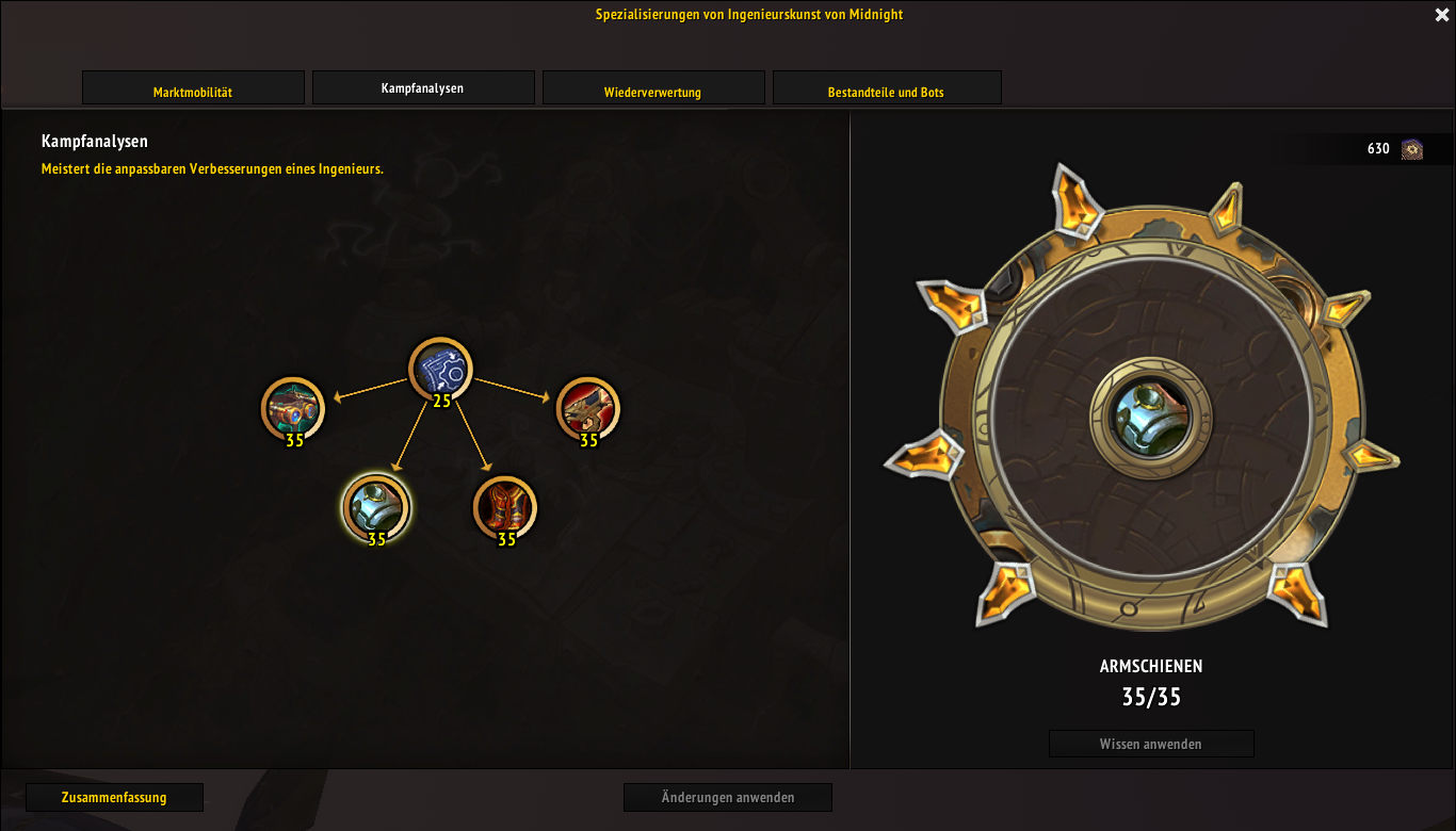 Midnight Ingenieurskunst Spezialisierung Kampfanalysen