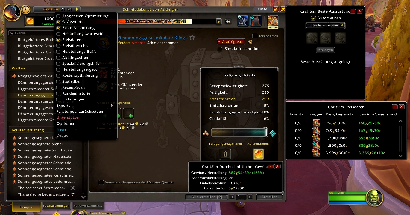 Preisdaten Craftsim