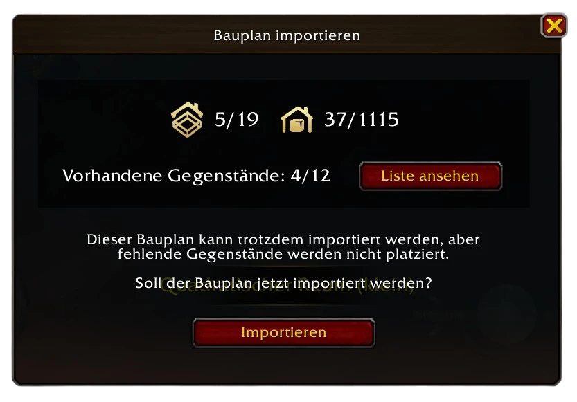 bauplan importieren