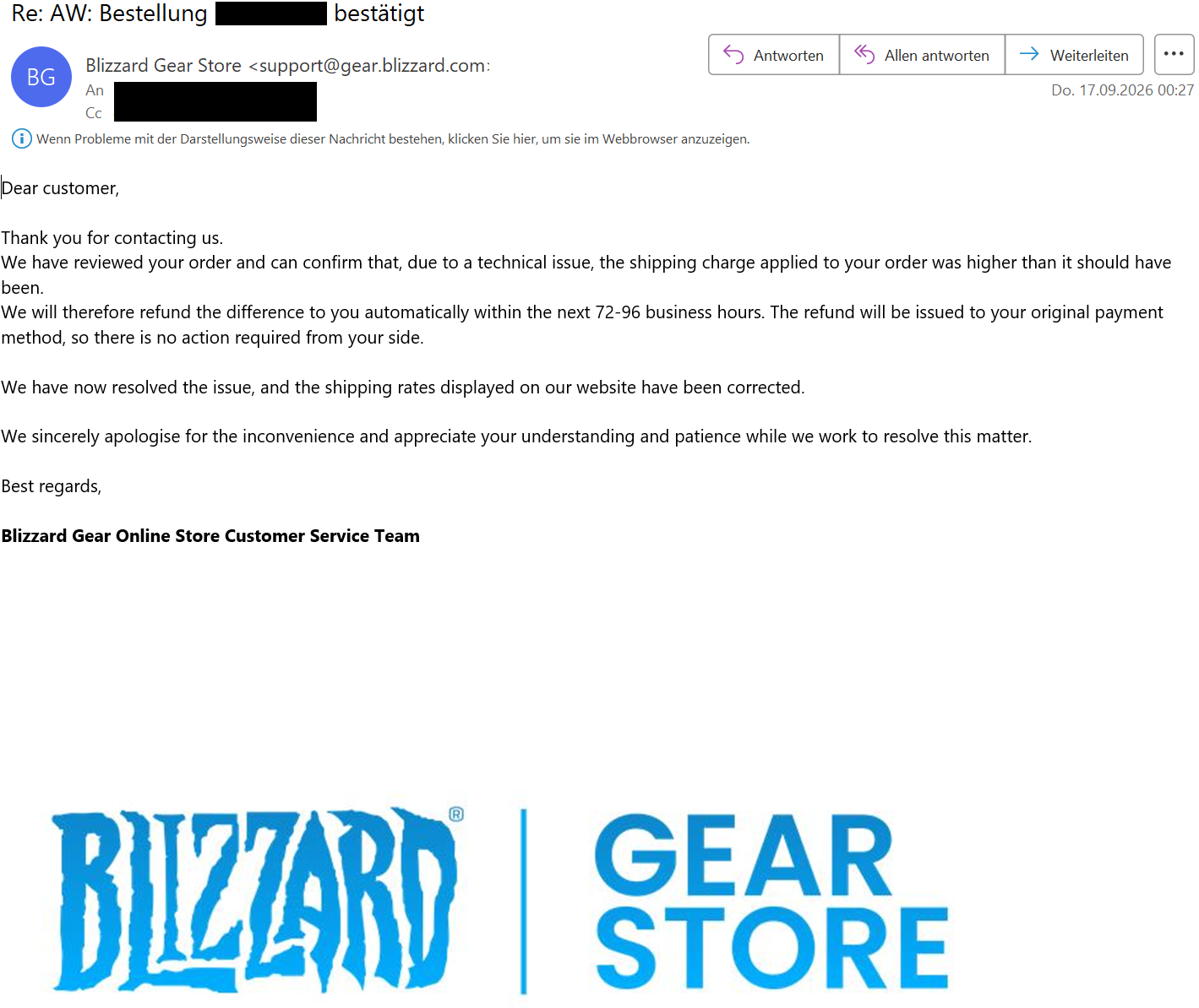 blizzard refund