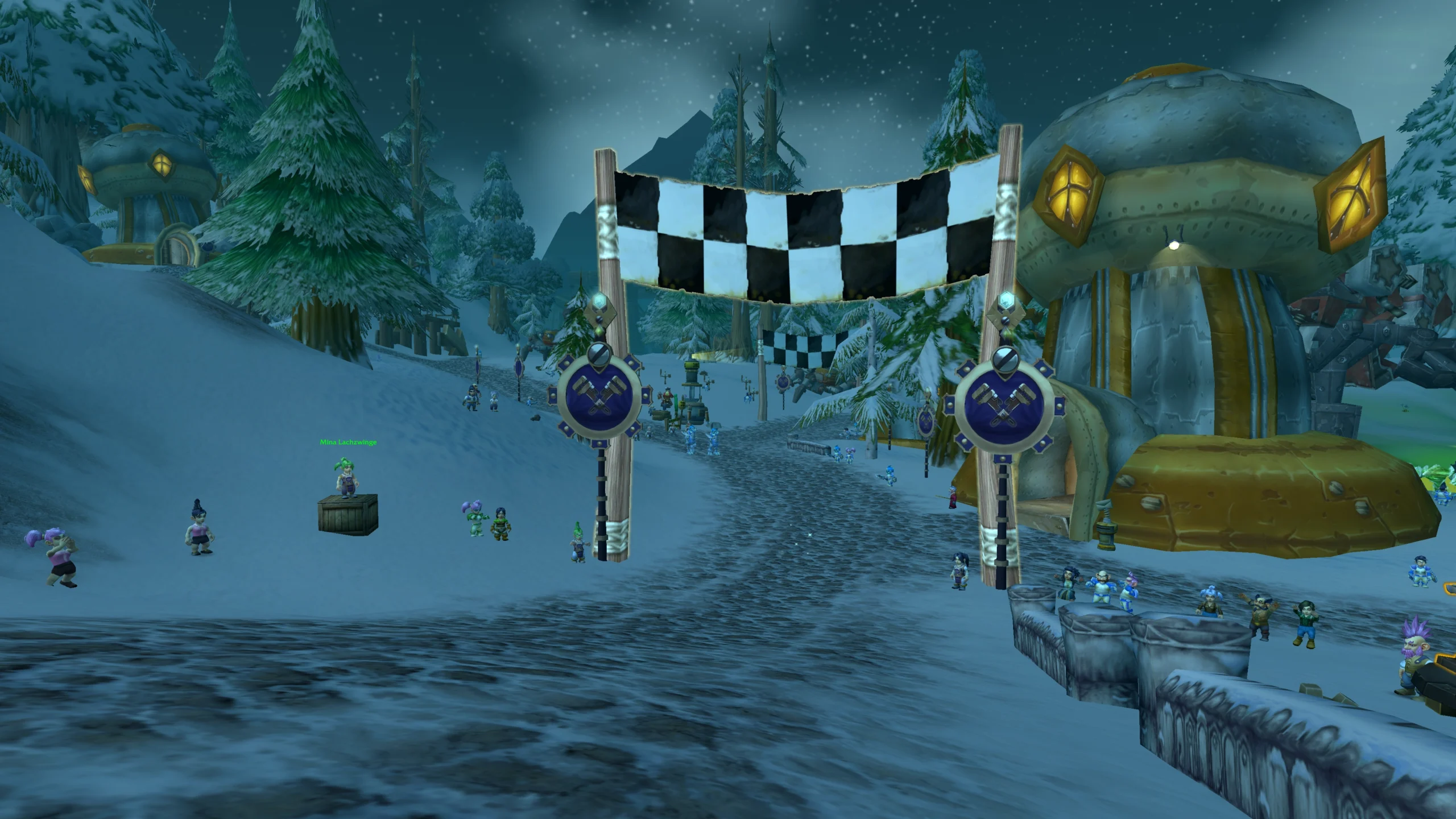 Schwarz-weiße Rennflagge am Start des großen Rennens von Gnomeregan