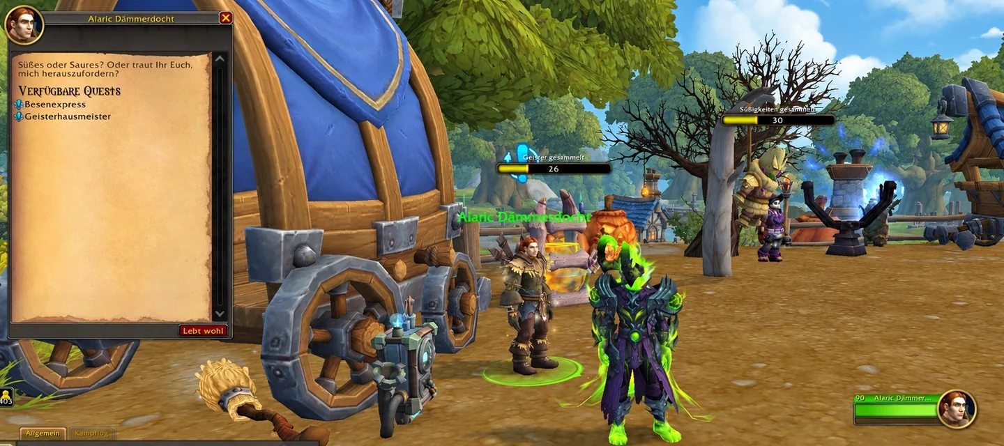 Alaric Dämmerdocht mit den verfügbaren Quests Besenexpress und Geisterhausmeister