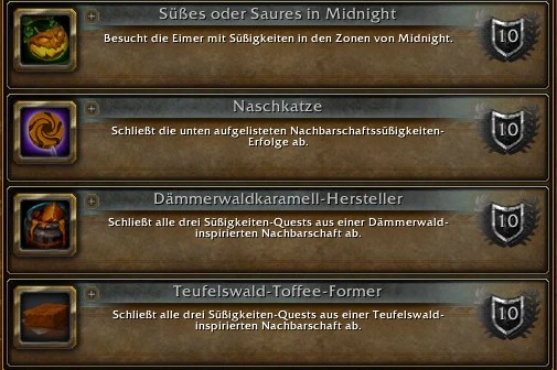 Erfolgsfenster mit Midnight-Eimern, Naschkatze und Nachbarschaftserfolgen