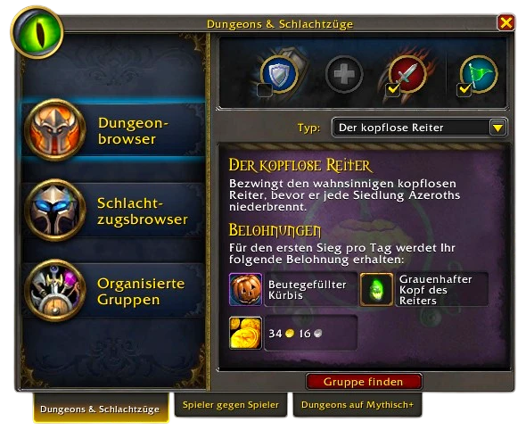 Anmeldung für den Kopflosen Reiter im Dungeonbrowser
